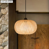 Modern 1-Bulb Wood Pendant Light Fixture With Bamboo Shade - Donut/Hat Hanging Design