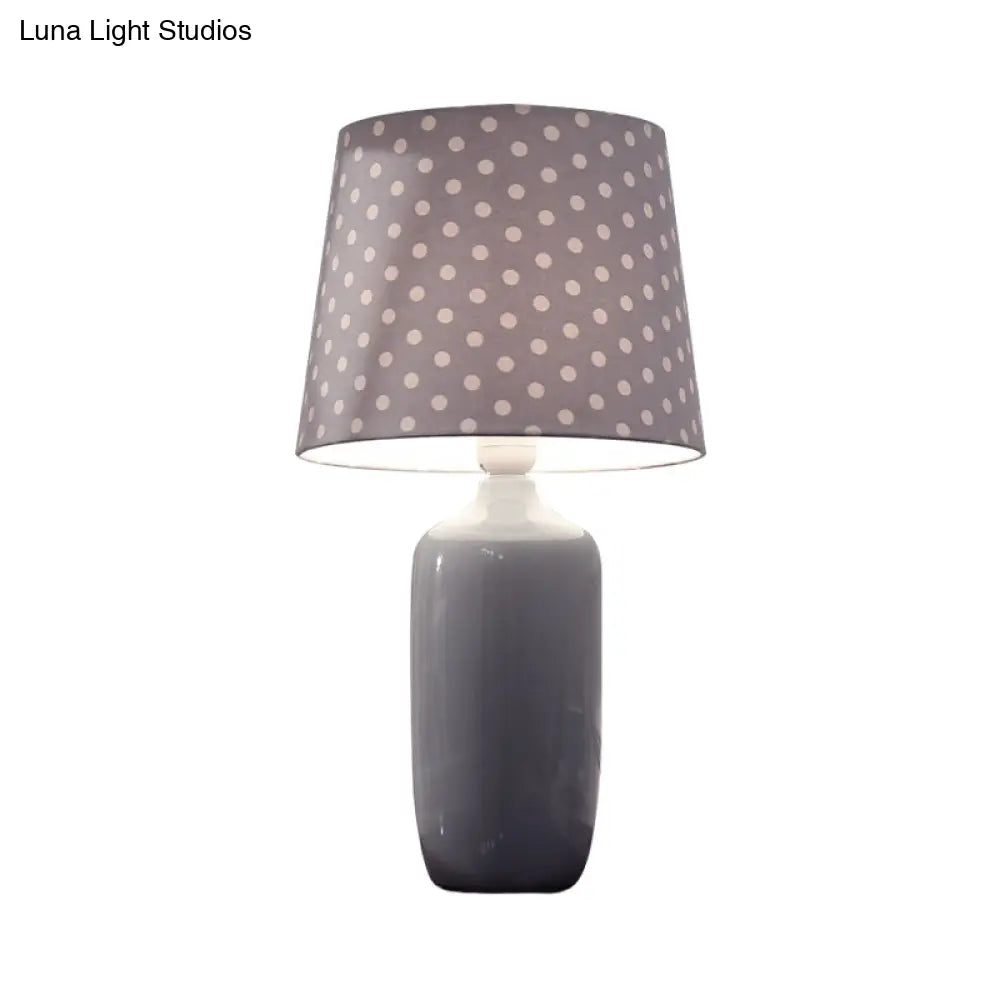 Modern 1-Head Bedroom Night Table Light With Tapered Fabric Shade Vibrant Pink/Blue/Green Finish