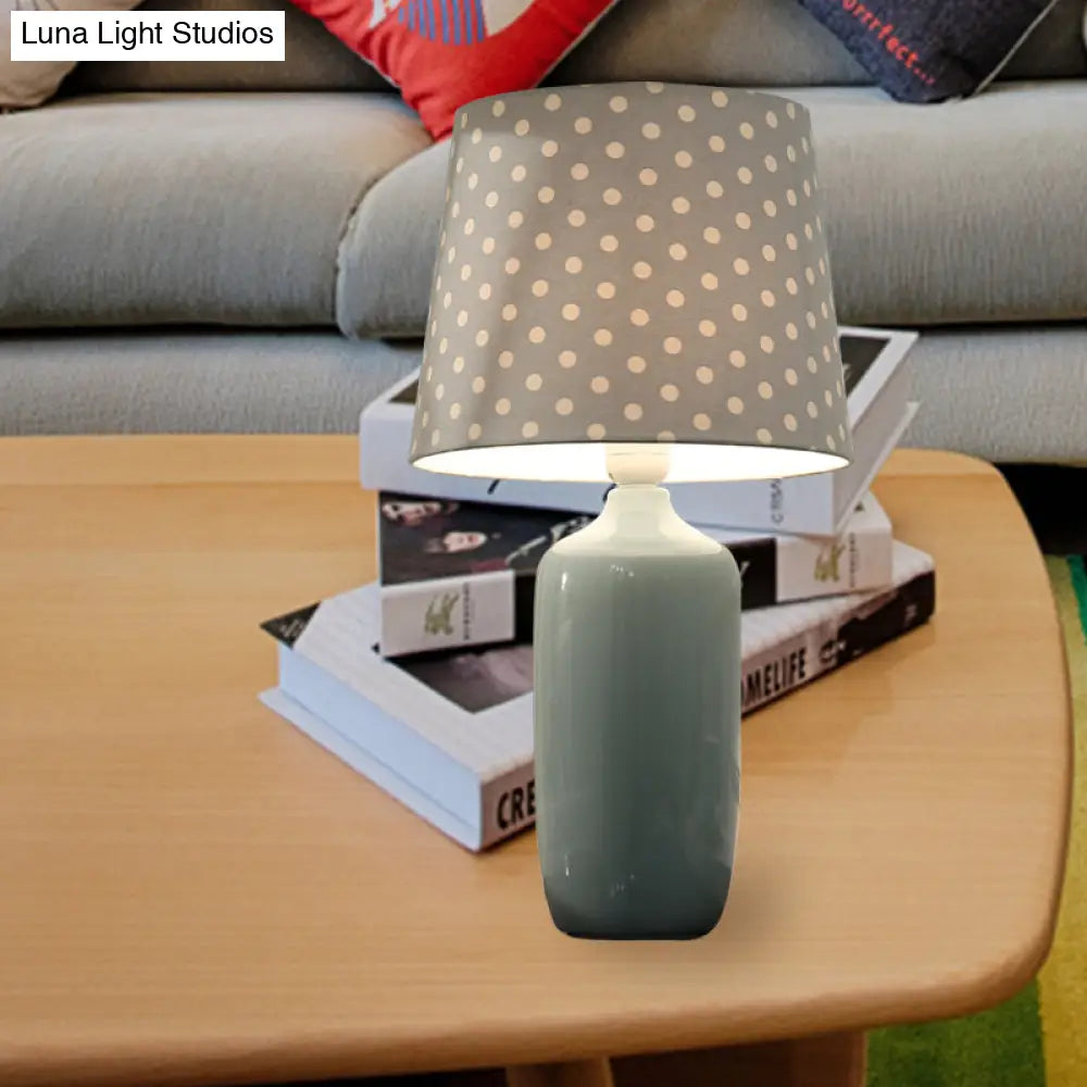 Modern 1-Head Bedroom Night Table Light With Tapered Fabric Shade Vibrant Pink/Blue/Green Finish