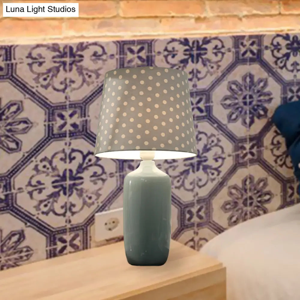 Modern 1-Head Bedroom Night Table Light With Tapered Fabric Shade Vibrant Pink/Blue/Green Finish