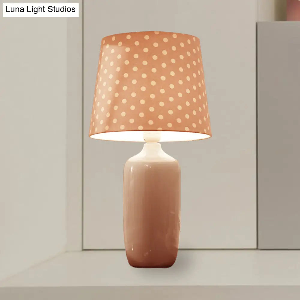 Modern 1-Head Bedroom Night Table Light With Tapered Fabric Shade Vibrant Pink/Blue/Green Finish