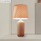Modern 1-Head Bedroom Night Table Light With Tapered Fabric Shade Vibrant Pink/Blue/Green Finish