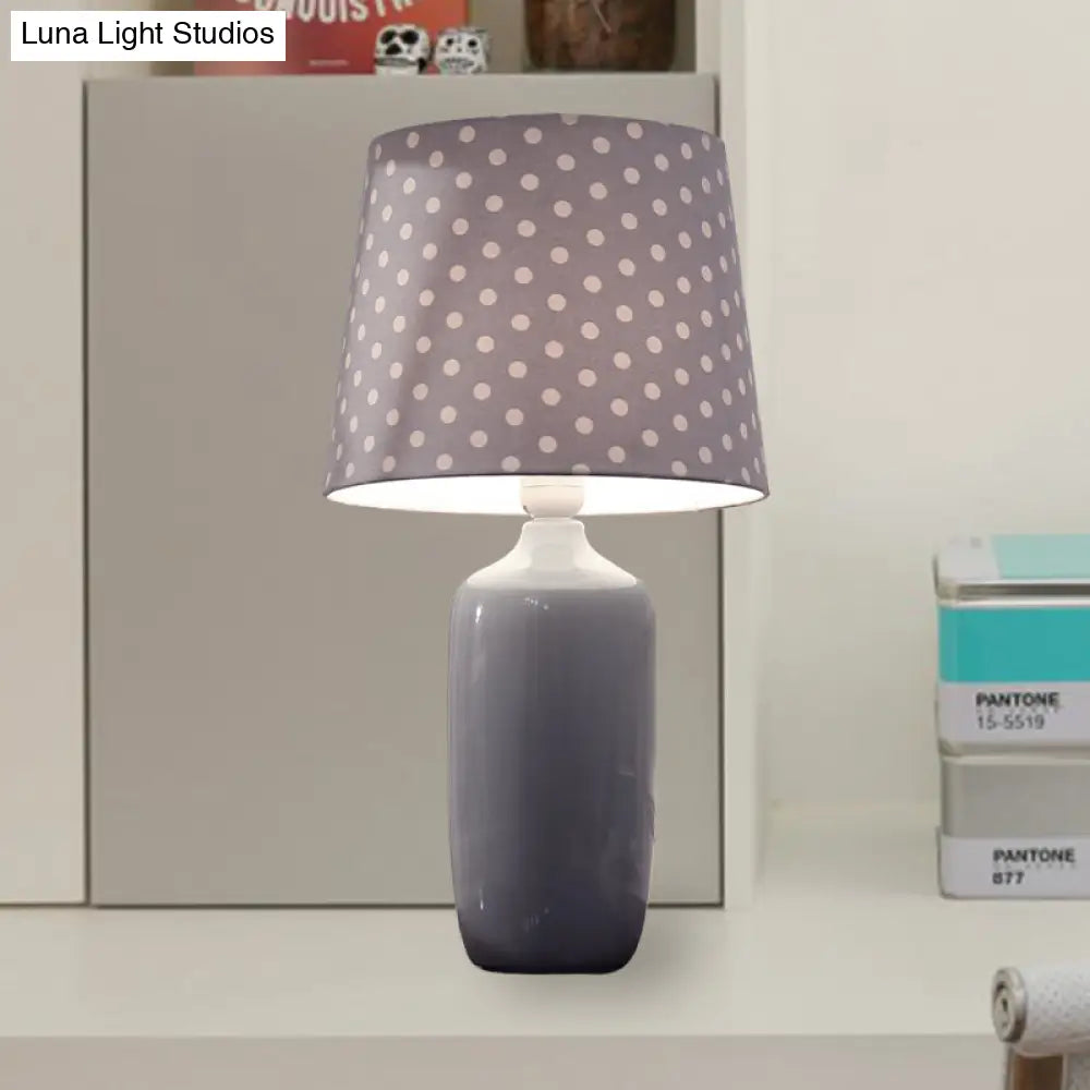 Modern 1-Head Bedroom Night Table Light With Tapered Fabric Shade Vibrant Pink/Blue/Green Finish