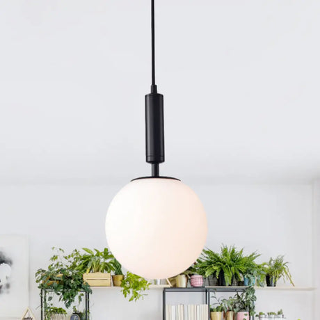 Modern 1-Head Globe Milk Glass Hanging Pendant Light For Study Room In Black/Grey/White Black