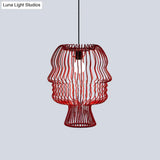 Modern 1-Head Red Metallic Pendant Light With Suspended Arc Cage - Ceiling Fixture