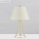 Modern 1-Head Table Lamp With Fabric Cone Shade White & Gold Nightstand Light