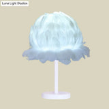 Modern 1-Head White/Pink Feather Globe Table Lamp For Bedroom