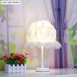 Modern 1-Head White/Pink Feather Globe Table Lamp For Bedroom