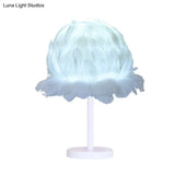 Modern 1-Head White/Pink Feather Globe Table Lamp For Bedroom