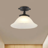 Modern 1-Light Black/Blue Mediterranean Semi Flush Mount Ceiling Light Opaque Glass Column/Flared