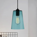 Modern 1 Light Blue Glass Pendant Lamp Black Ceiling / Barrel