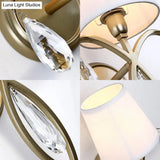 Modern 1-Light Conic Wall Lamp With Teardrop Crystal Deco In Brass - Stylish Fabric Sconce For