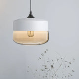 Modern 1-Light Drum/Cylinder/Jar Suspension Pendant – Clear/Yellow Glass White/Black Fixture