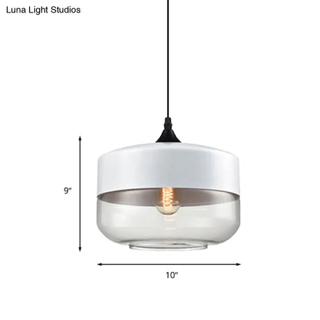 Modern 1-Light Drum/Cylinder/Jar Suspension Pendant – Clear/Yellow Glass White/Black Fixture