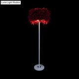Modern 1-Light Feather Drum Shade Floor Lamp In Multi Colors For Living Room
