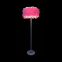 Modern 1-Light Feather Drum Shade Floor Lamp In Multi Colors For Living Room Pink