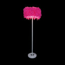 Modern 1-Light Feather Drum Shade Floor Lamp In Multi Colors For Living Room Rose Red