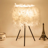 Modern 1-Light Feather Drum Shade Table Lamp Black/Red/White White