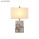 Modern 1-Light Rectangle Fabric Nightstand Lamp In Black/White/Green With Marble Pedestal