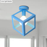 Modern 1-Light Square Ceiling Mounted Light With Wire Guard - Loft Style Semi-Flush Lighting For