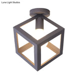 Modern 1-Light Square Ceiling Mounted Light With Wire Guard - Loft Style Semi-Flush Lighting For