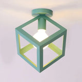 Modern 1-Light Square Ceiling Mounted Light With Wire Guard - Loft Style Semi-Flush Lighting For