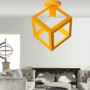 Modern 1-Light Square Ceiling Mounted Light With Wire Guard - Loft Style Semi-Flush Lighting For