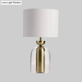 Modern 1-Light White Drum Nightstand Lamp With Fabric Shade - Perfect For Reading