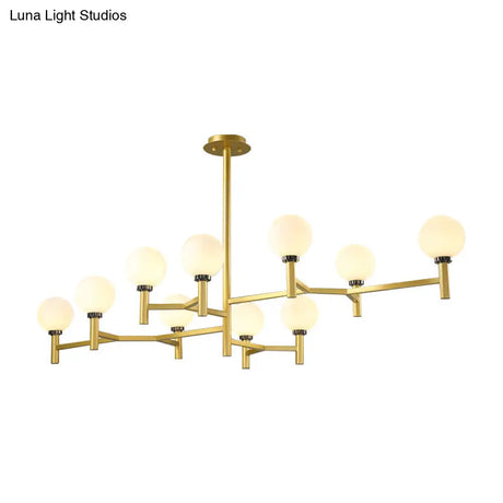 Modern 10-Head Orbit Chandelier Pendant White Glass Black/White/Gold For Living Room Island Lighting