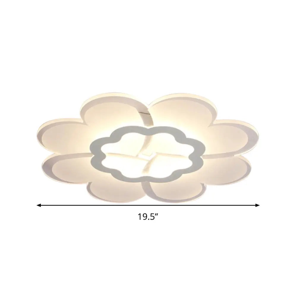 Modern 16/19.5 White Led Flower Flush Mount Ceiling Lamp With 3 Light Color Options