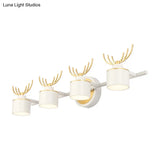 Modern 2/3/4-Light White Cylindrical Vanity Lighting With Antler Design - Natural Light Led Wall