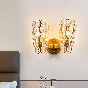 Modern 2-Bulb Crystal Wall Lamp With Gold Finish For Bedside