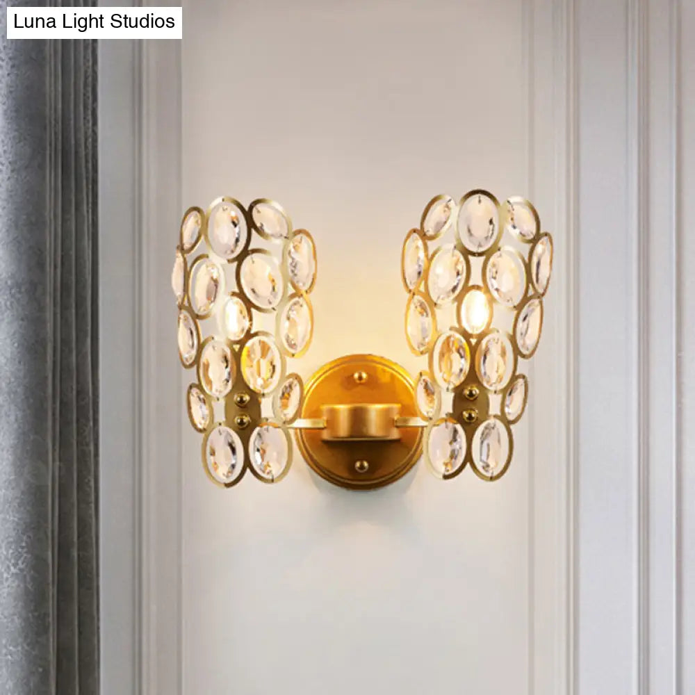 Modern 2-Bulb Crystal Wall Lamp With Gold Finish For Bedside
