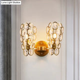 Modern 2-Bulb Crystal Wall Lamp With Gold Finish For Bedside