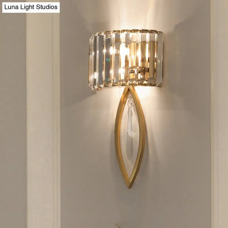 Modern 2-Bulb Gold Flush Mount Sconce With Prismatic Crystal For Aisle Lighting