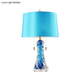 Modern 2-Head Conical Fabric Nightstand Lamp In Blue With Pull Chain - Task Lighting