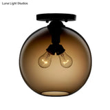 Modern 2 - Head Flushmount Ceiling Lamp With Colorful Glass Shades - Global Mounted Light’ Or