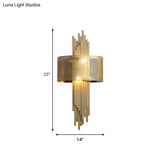 Modern 2-Head Gold Wall Sconce Lamp With Mesh Drum Shade