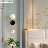 Modern 2-Head Opal Glass Wall Sconce In Black And Gold