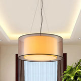 Modern 2-Layer Chandelier: Rectangle/Round Design 3 Bulbs - Flaxen Fabric Dining Room Ceiling Lamp