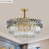 Modern 2-Layered Crystal Rods Chandelier Pendant Light - 9 Bulbs Black-Gold Herringbone Design