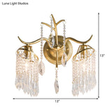 Modern 2-Light Crystal Shade Wall Sconce With Brass Branch Fixture