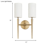 Modern 2-Light Metal Brass Wall Lamp With Symmetric Cylinder Design Fabric Shade - Ideal For Bedroom