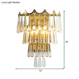 Modern 2-Light Metal Wall Fixture With Crystal Teardrop Shade And Golden Finish