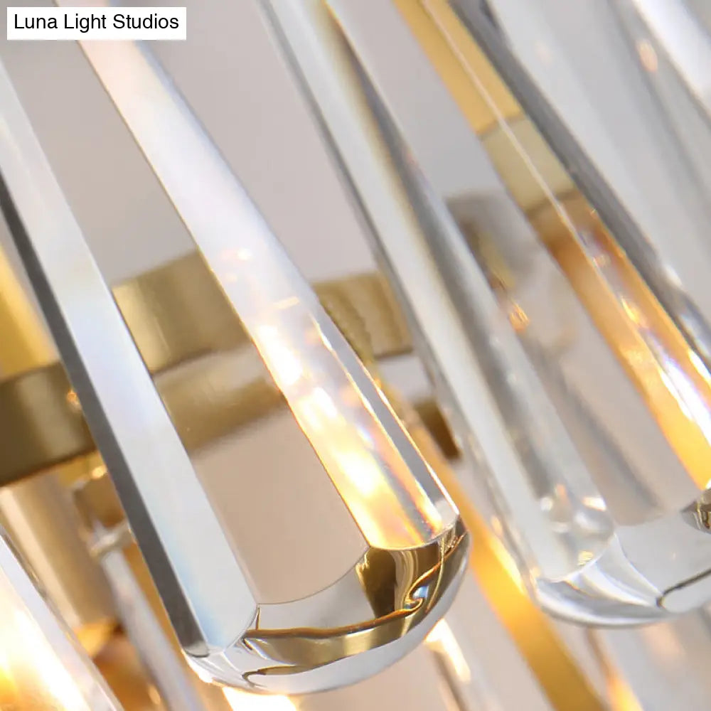 Modern 2-Light Metal Wall Fixture With Crystal Teardrop Shade And Golden Finish