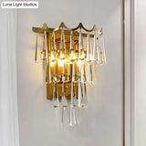 Modern 2-Light Metal Wall Fixture With Crystal Teardrop Shade And Golden Finish