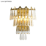 Modern 2-Light Metal Wall Fixture With Crystal Teardrop Shade And Golden Finish