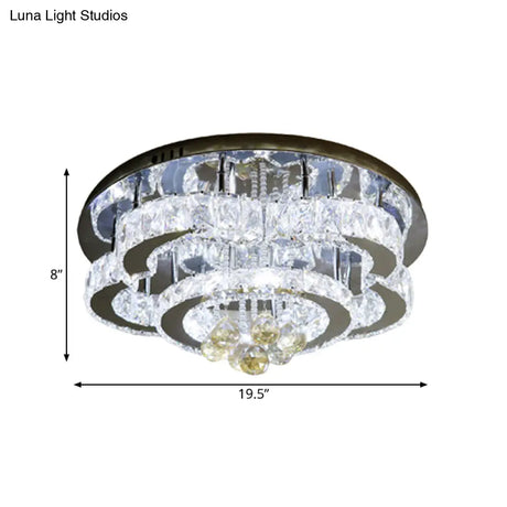 Modern 2-Tier Led Ceiling Flushmount In Crystal Chrome Square/Circle Design