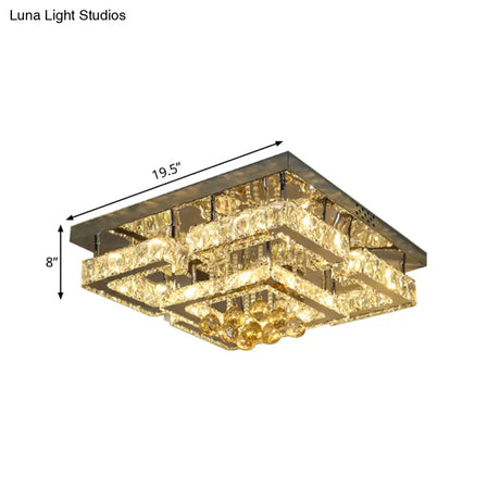 Modern 2-Tier Led Ceiling Flushmount In Crystal Chrome Square/Circle Design