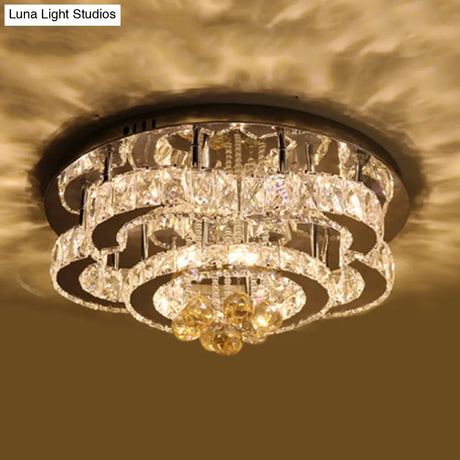 Modern 2-Tier Led Ceiling Flushmount In Crystal Chrome Square/Circle Design
